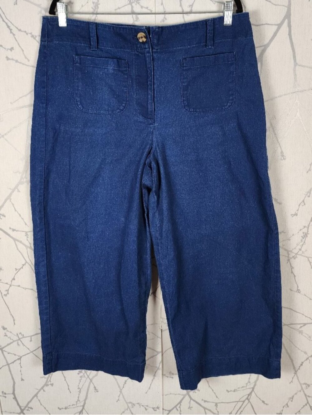 Talbots Indigo Blue Linen Cotton High Rise Wide Leg Crop Pants
